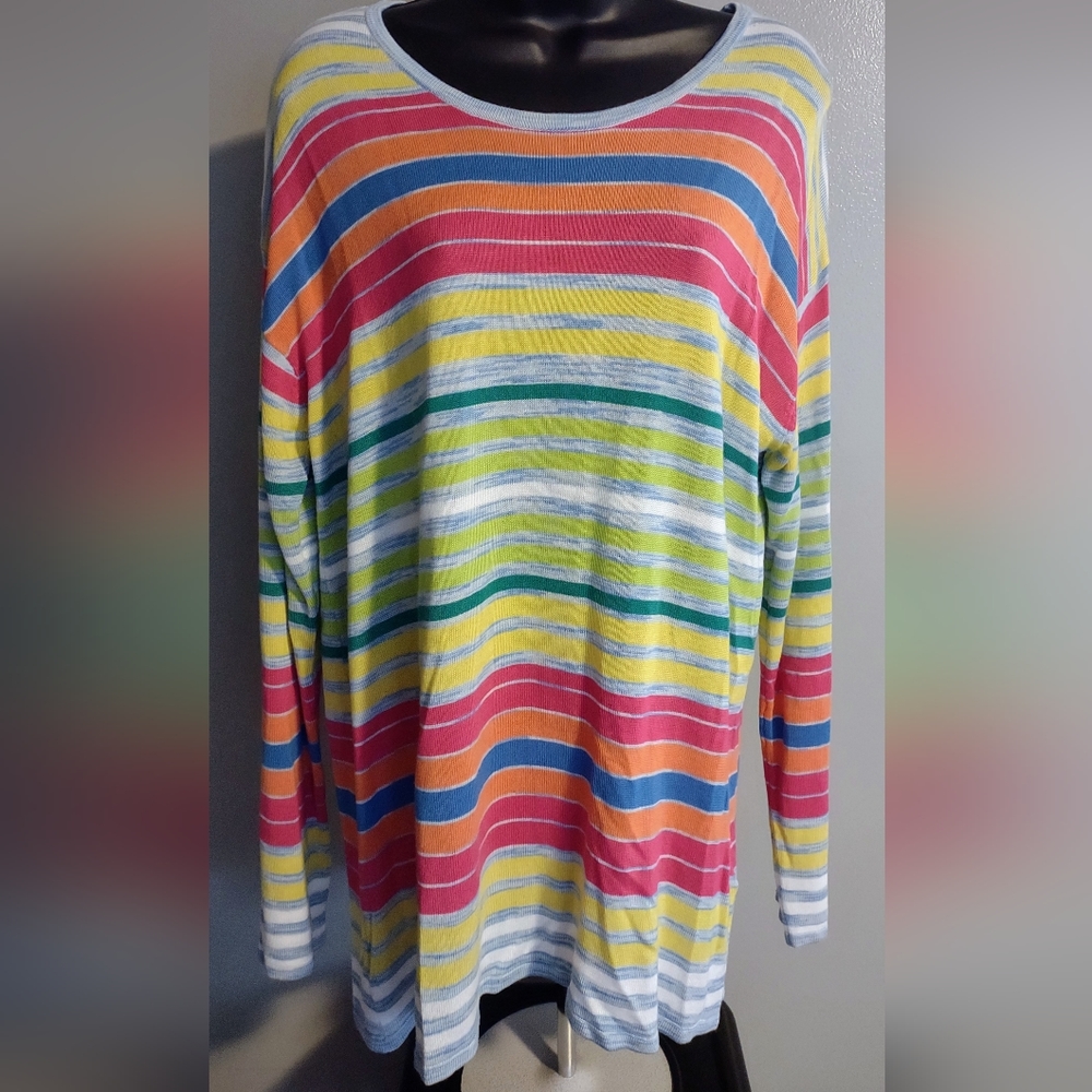 Soft Surroundings Long Sleeve Top, Striped Multi Color, Size XL